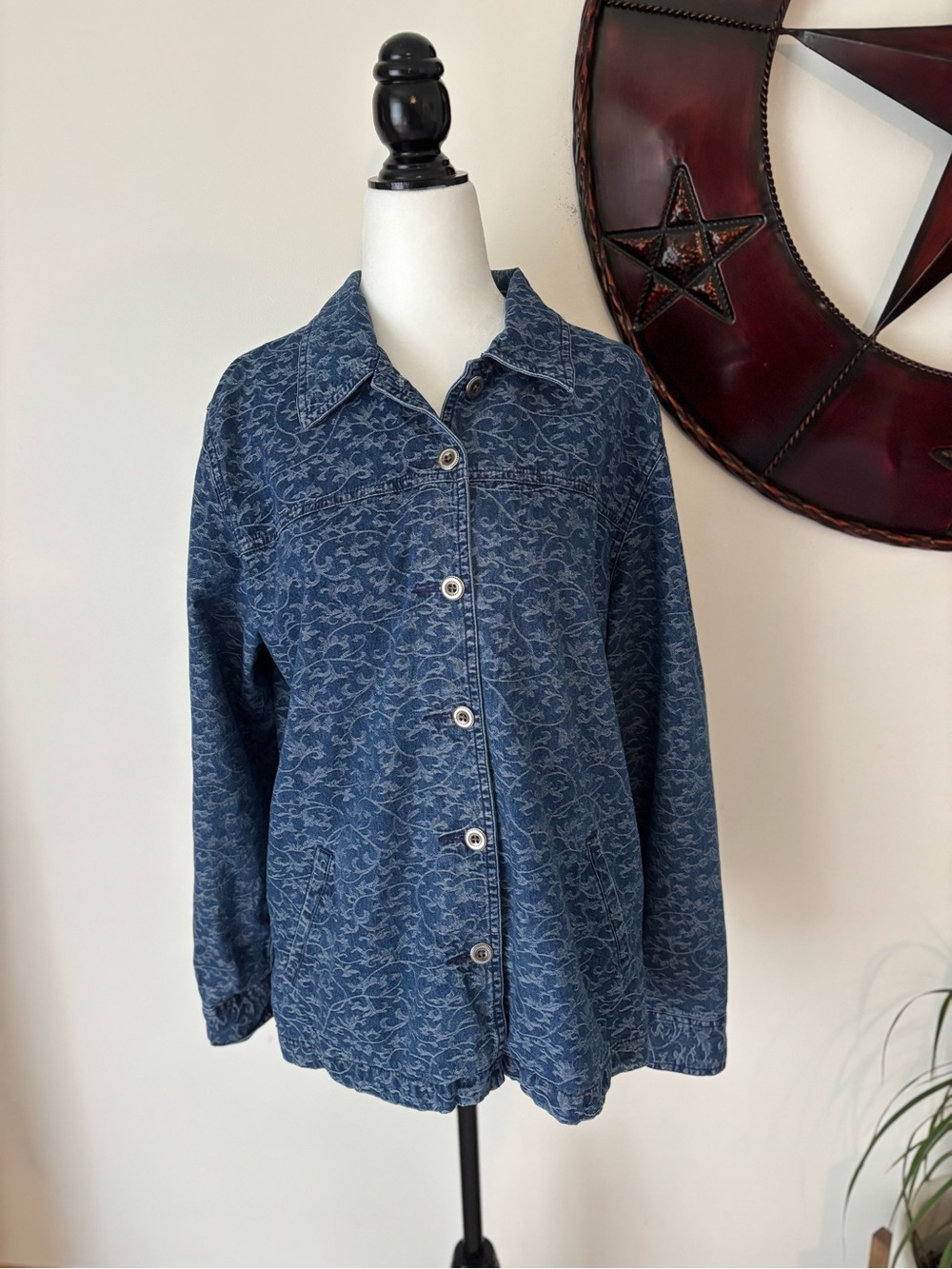 Northern Reflections Cottage/Costal Lightweight Blue Floral Jean Button Jacket M